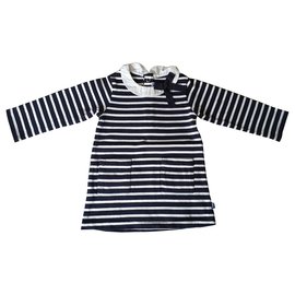 Jacadi Baumwollkleid Weiß und Marineblau 12 Monate