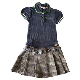 Autre Marque Abito in cotone beige e blu navy taglia 5 anni