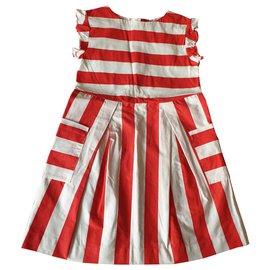 Jacadi Kleid aus Baumwolle weiß rot 5-6 Jahre