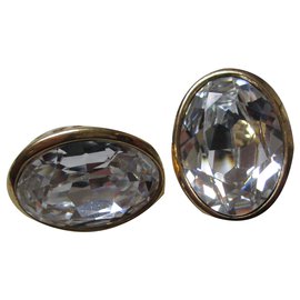 Boucles d'oreilles clips cabochons Yves Saint Laurent dorées