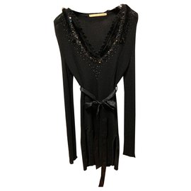 Roberto Cavalli Schwarzer Strick aus Wolle mit Steinen und Nerz