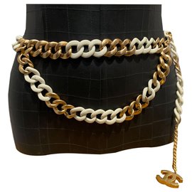 Chanel Gürtel Maxi Glieder Weiß und Gold