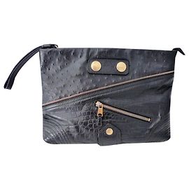 Pochette Alexander McQueen in pelle nera con stampa coccodrillo