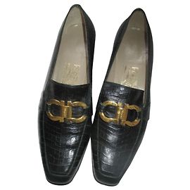 Salvatore Ferragamo Mokassins aus Krokodilleder Dunkelgrün