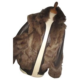 Autre Marque Oversize Jacke aus Fuchs und Kidleder Dunkelbraun