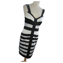 Autre Marque Nicowa Ärmelloses Kleid Schwarz Weiß Acetat Größe 40