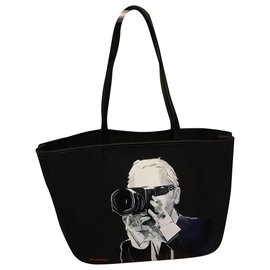 Borsa a mano Karl Lagerfeld Nera in Cotone e Pelle Vegan