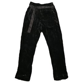 Ann Demeulemeester Hose Schwarz Hammered Velvet Effekt Seide Viskose