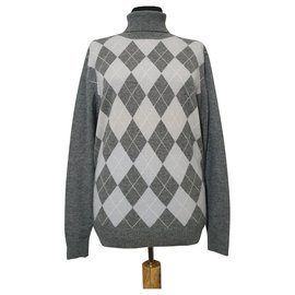 Grauer Kaschmir Polopullover mit Rautenmuster - Autre Marque