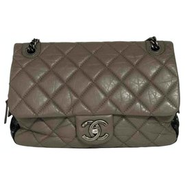 Chanel Timeless Handtasche Leder und Tweed braun