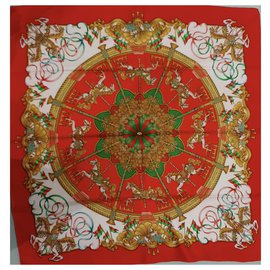 Hermès Luna Park Seidentuch Jacquard Rot