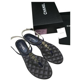 Sandali Chanel Paris Dallas in pelle blu scuro