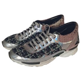 Sneakers Chanel Runway Tweed e Pelle Argento 38