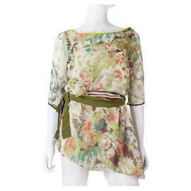 Blusa Kenzo asimmetrica in crepe di seta con motivi floreali