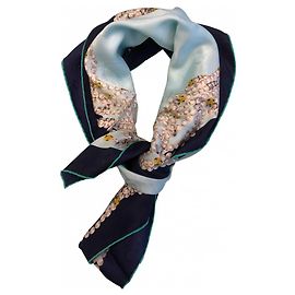 Sciarpa in seta Cartier Pantera e perle bianche azzurro chiaro