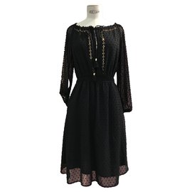Altuzarra Kleid schwarz mit goldenen Pailletten und transparenten Ärmeln