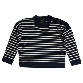 Maje Oversize gestreifter Pullover blau weiß