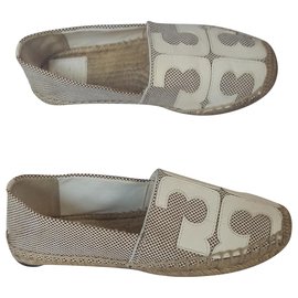 Tory Burch Ines Espadrilles Beige Leder und Stoff