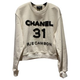 Chanel Cambon Sudadera de algodón con camelias bordadas Eggshell