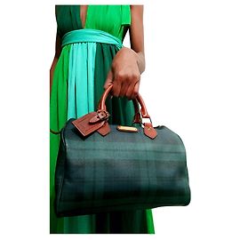 Bolsa tote Ralph Lauren Speedy de couro xadrez verde azul