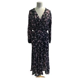 Iro Blumenkleid mit langen Ärmeln schwarz rosa