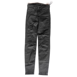 7 For All Mankind Slim Illusion Luxe The Skinny Jeans lavado negro desgastado lavado