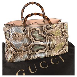 Gucci Bamboo Shopper Tote Bag Leder Python Print