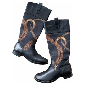 Botas Ralph Lauren de cuero y tela negras
