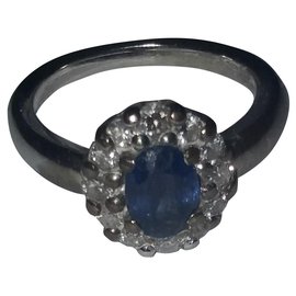 Autre Marque Saphir und Diamantring aus Weißgold marineblau