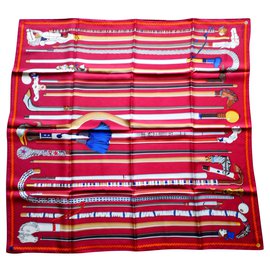 Lenço de seda Hermès Les Cannes vermelho 90cm