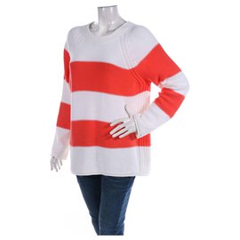 Marc Cain Pullover orange weiß Baumwolle Acryl Größe L