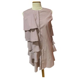 Vestido Monographie de algodón a rayas blanco y burdeos