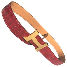 Cinturón Hermès de Cocodrilo Charol Rojo