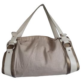 Lancel Weekend travel bag beige linen leather
