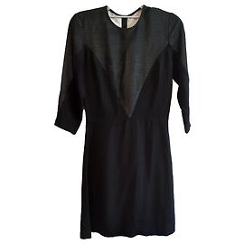 Sandro Kleid aus Seide und Viskose Schwarz