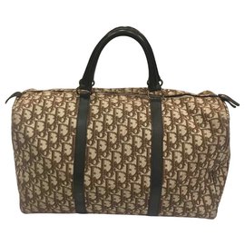 Borsa Dior 48h in tela marrone ed ecru con dettagli in pelle