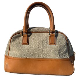 Borsa bowling Céline logo beige in scamosciato e pelle