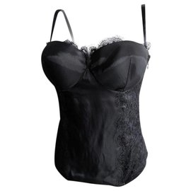La Perla Corsé Bustier Negro de Encaje y Satén