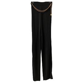 Pantalones Chanel negros de viscosa con cadena dorada