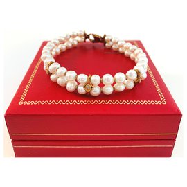 Autre Marque Bracciale manchette in oro giallo con perle Akoya e diamanti