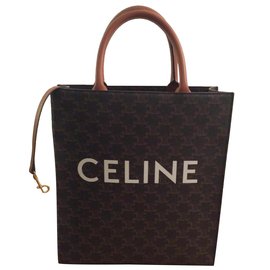 Borsa tote Céline Triomphe in tela color caramello