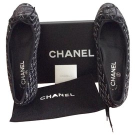 Chanel Ballerine in Tweed Nero e Argentato