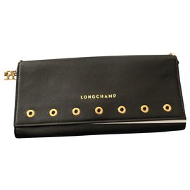 Longchamp Paris Rock Clutch Tasche Schwarz Leder