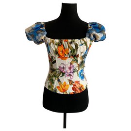Dolce & Gabbana Top de Corsé Corto con Flores Blanco y Mangas Abullonadas