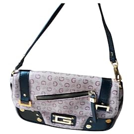 Guess Baguette Tasche rosa Baumwolle mit schwarzem Kunstleder