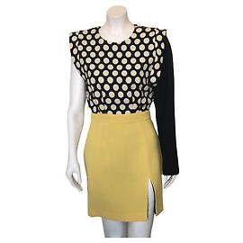 Vestido Emanuel Ungaro Assimétrico de Lã Amarelo com Poá