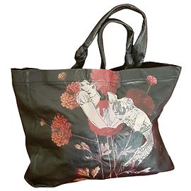 Bolsa tote John Galliano em pele de cordeiro preta