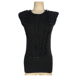 Lanvin Schwarzes Tanktop mit Jet Stickerei und Schulterpartie