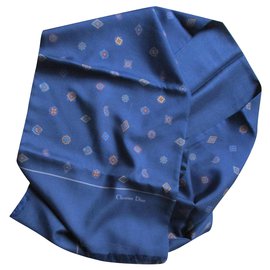 Sciarpa Christian Dior Blu con Motivo Cravatta in Lana e Seta