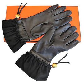 Hermès Lammfell und Hirschleder Handschuhe Schwarz